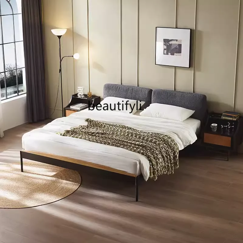 Nordic FauxLeather 1.8 M Double Bed Simple and Modern Fabric Craft Small Apartment Italian Light Luxury Diablement Fort Iron Bed