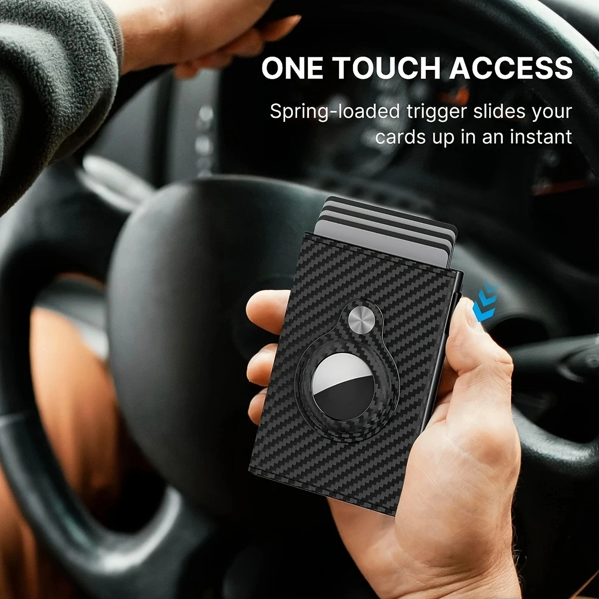 Mens Smart Wallet Card Holder for AirTag: Slim, Carbon Fiber, Minimalist - 9-14 Card Capacity | ID Window | Cash Slot