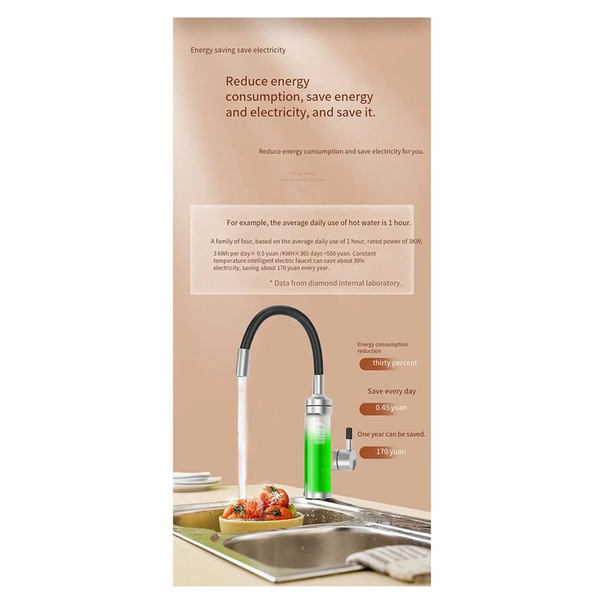 Instant Water Faucet Electric Hot Water Heater Faucet,LCD Digital Kitchen Instant Heating Faucet US Plug B