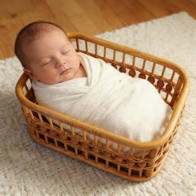 1pc Handmade Rattan Retro Photography Basket Newborn Studio Shooting Props Practical Furniture Baby Photo Growth Souvenir Gift