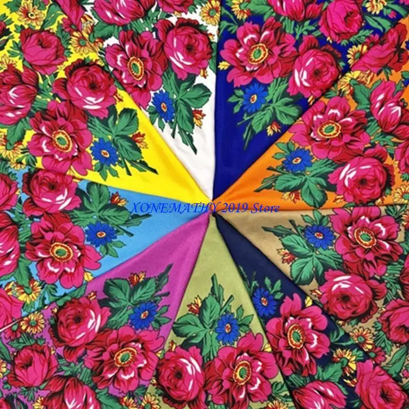 

F42F Russian Ethnic Flower Print Scarf Headwrap for Women Fashion Winter Accessory