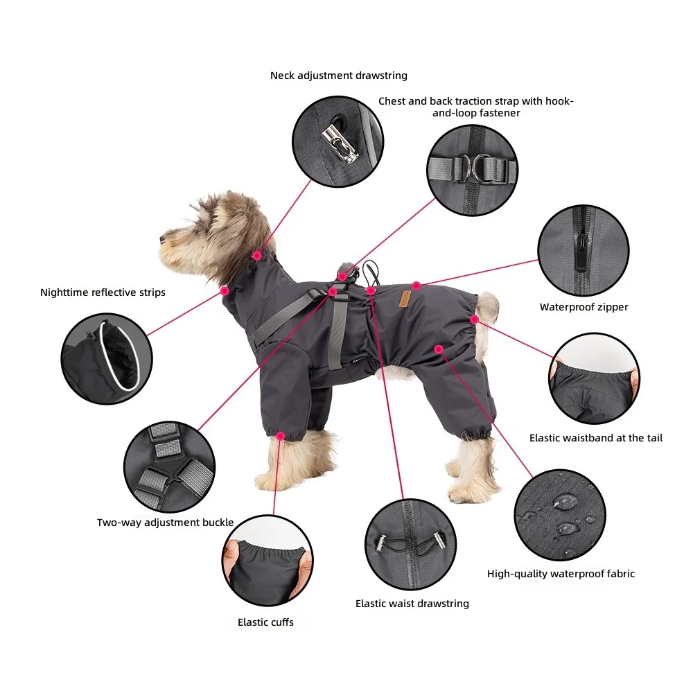 Outdoor dog four-legged jacket summer all-inclusive pet raincoat chest and back integrated poncho universal dog