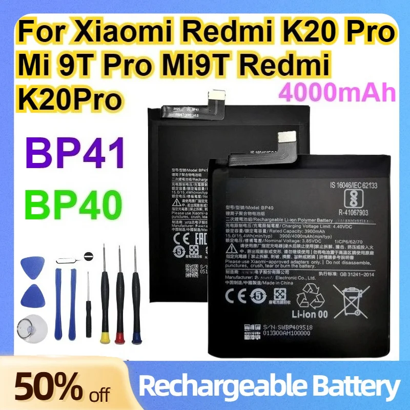 High-Quality BP41 BP40 4000mAh Replacement Battery for Xiaomi Redmi K20 Pro Mi 9T Pro Mi9T for Redmi K20Pro Zero Cycles Battery