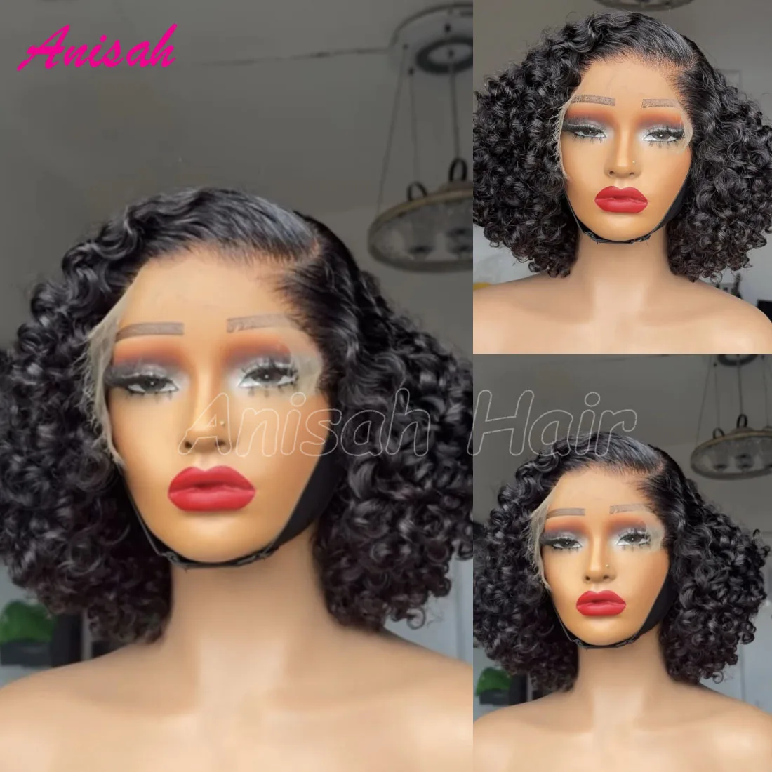 

Brazilian Curly Lace Front Wigs Short Bob Frontal Wigs Human Hair Transparent Lace Front Human Hair Wigs Pre Plucked