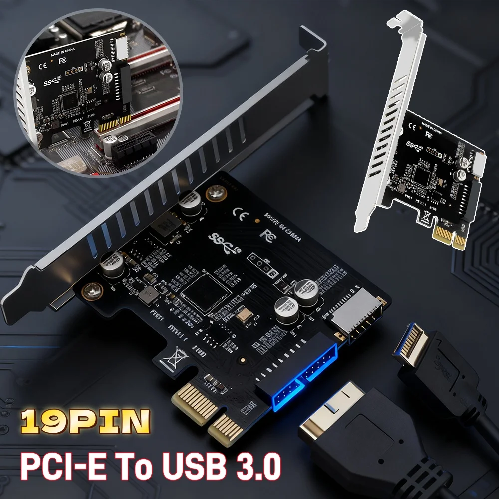 

Computer PCI-E To USB 3.0 PCIE Expansion Card 19PIN PCI-E To USB 3.0 Type C Front Panel Adapter