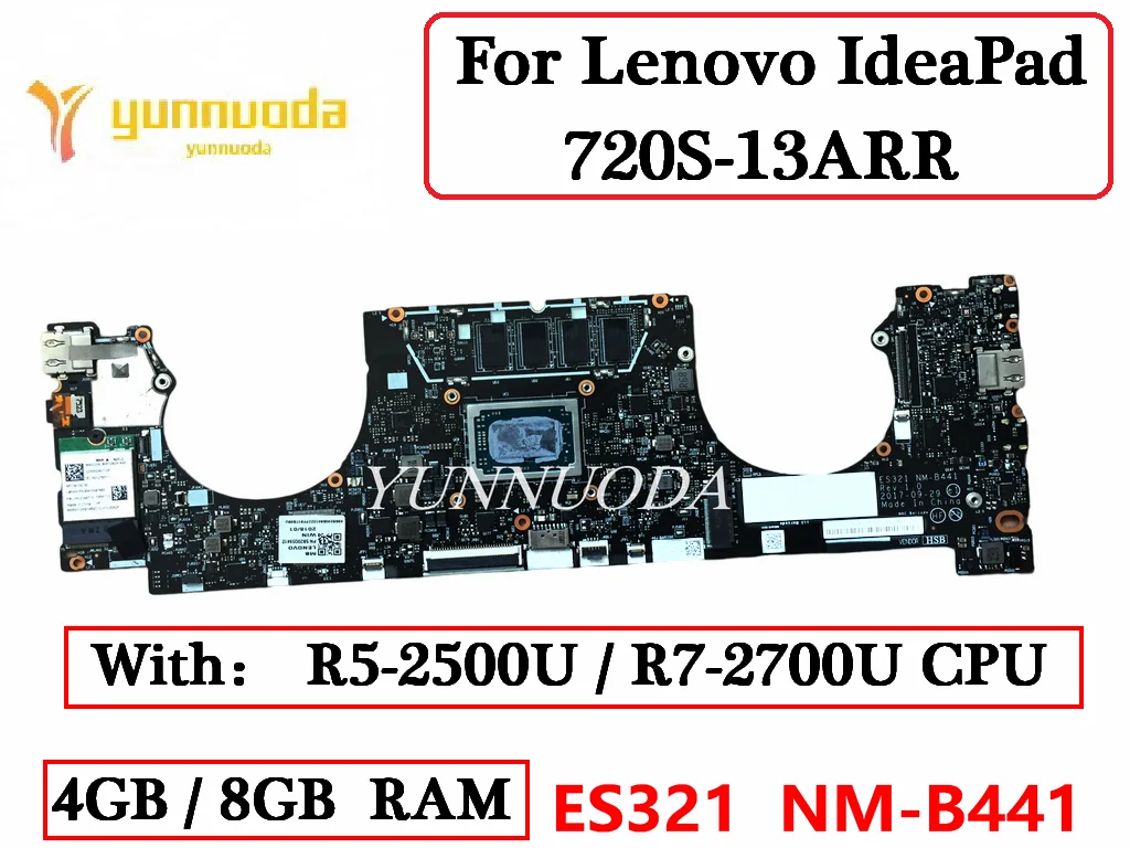 ES321 NM-B441 For Lenovo IdeaPad 720S-13ARR Laptop Motherboard With R5-2500U R7-2700U CPU 4GB 8GB RAM  100% Tested