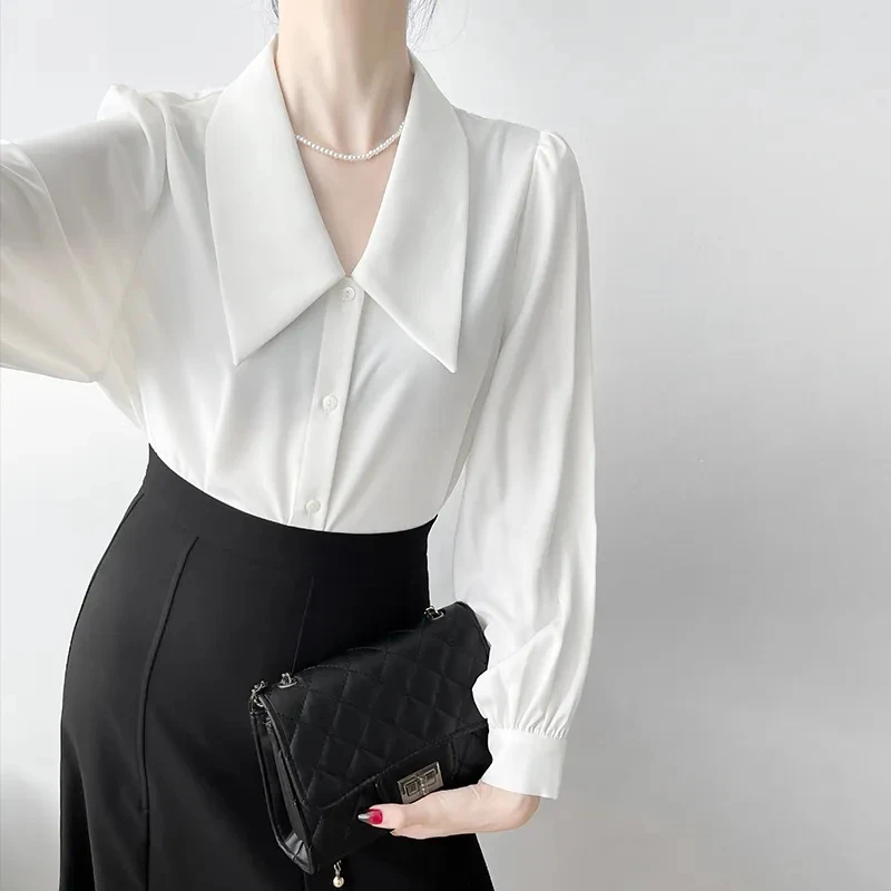 

Spring Autumn Korean Style White Chiffon Long Sleeve Commute Shirt Women's Professional Formal Top Interview Top Women