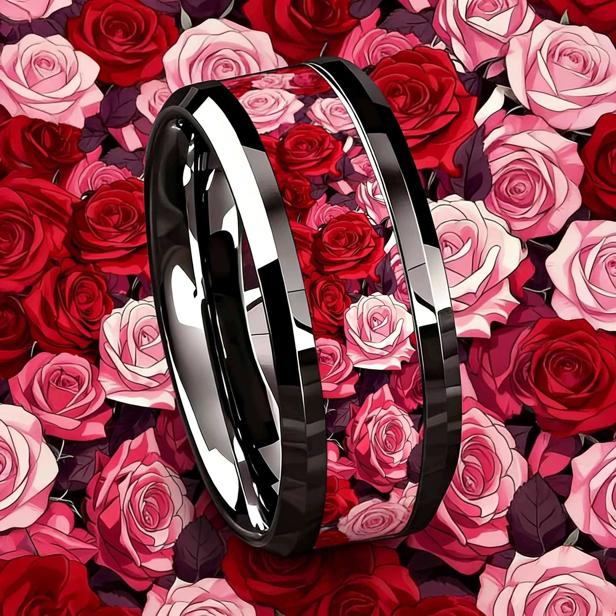 Wholesale Romantic Rose Stainless Steel Rings Women Men Engagement Wedding Band Polished Bevel Stainless Steel Ring Jewelry