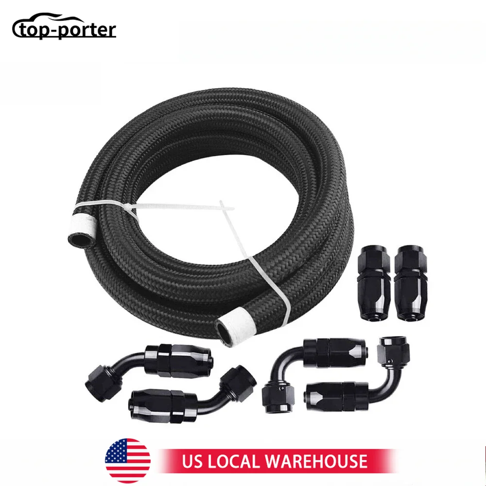 

1Set 20FT Nylon Braided Fuel Line 6AN Oil/Gas/Fuel Hose End Fittings Kit Red-black/Black