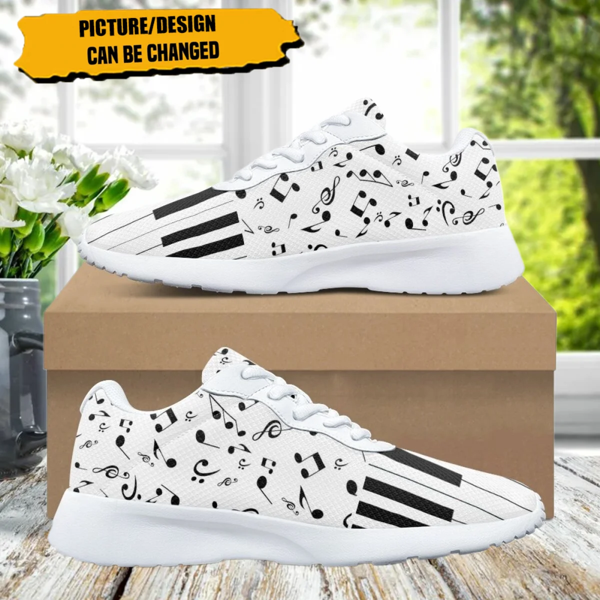 Fashion Cartoon Piano Keys Pattern Luxury Design Women Casual Shoes Comfort Shock Absorbing Non-slip Ladies Sneaker for Outdoor