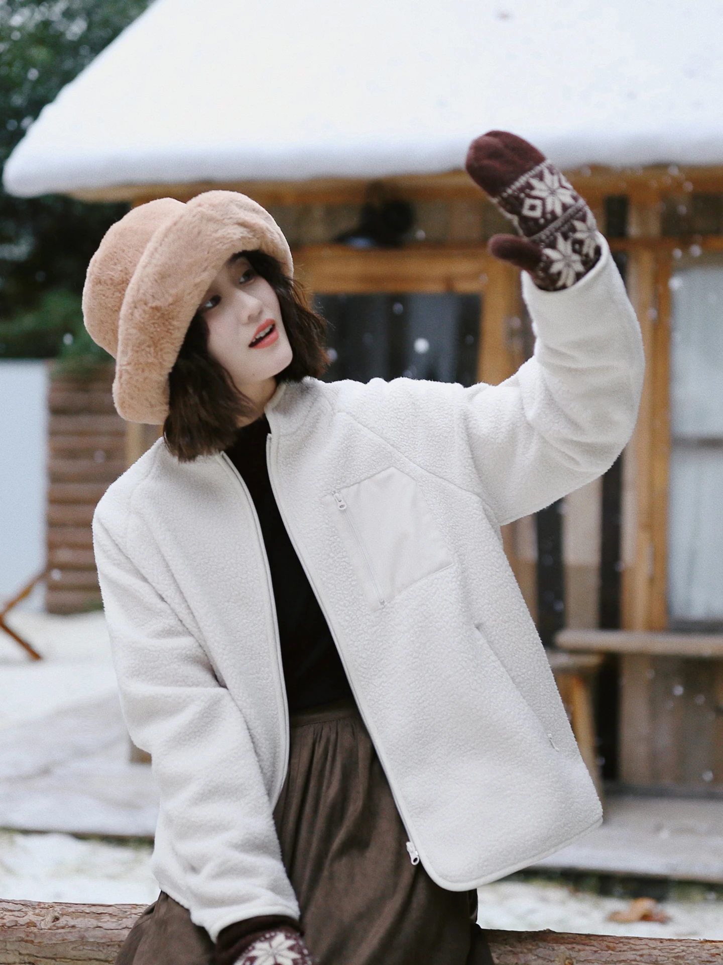 

Hua Ji C08 женский повседневный свободный топ на молнии Fce Jaet, осенне-зимняя верхняя одежда бежевого цвета, новинка 2025 Faion Sle