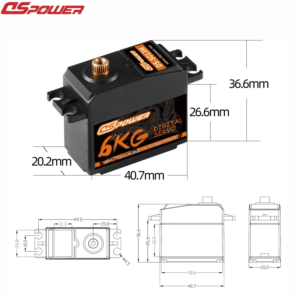 DSpower 6KG Cyfrowa metalowa przekładnia Wodoodporne serwomechanizmy do 1/10 RC Car Helicopter Drift Robot Crawler Wltoys HSP Trx Scx10 12428 Parts