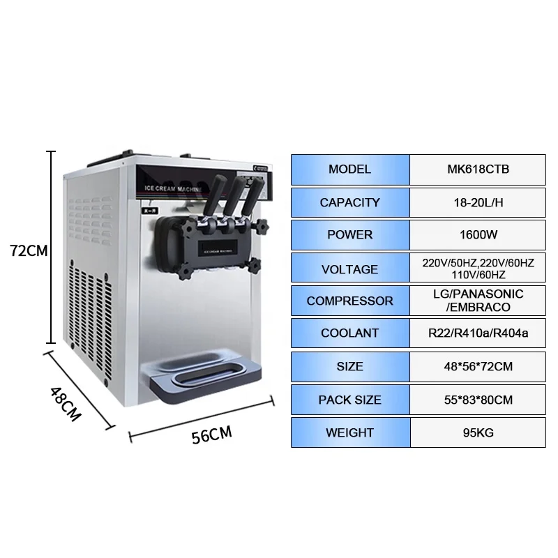 Commercial automatic ice cream machine 3 flavors soft serve ice cream machine