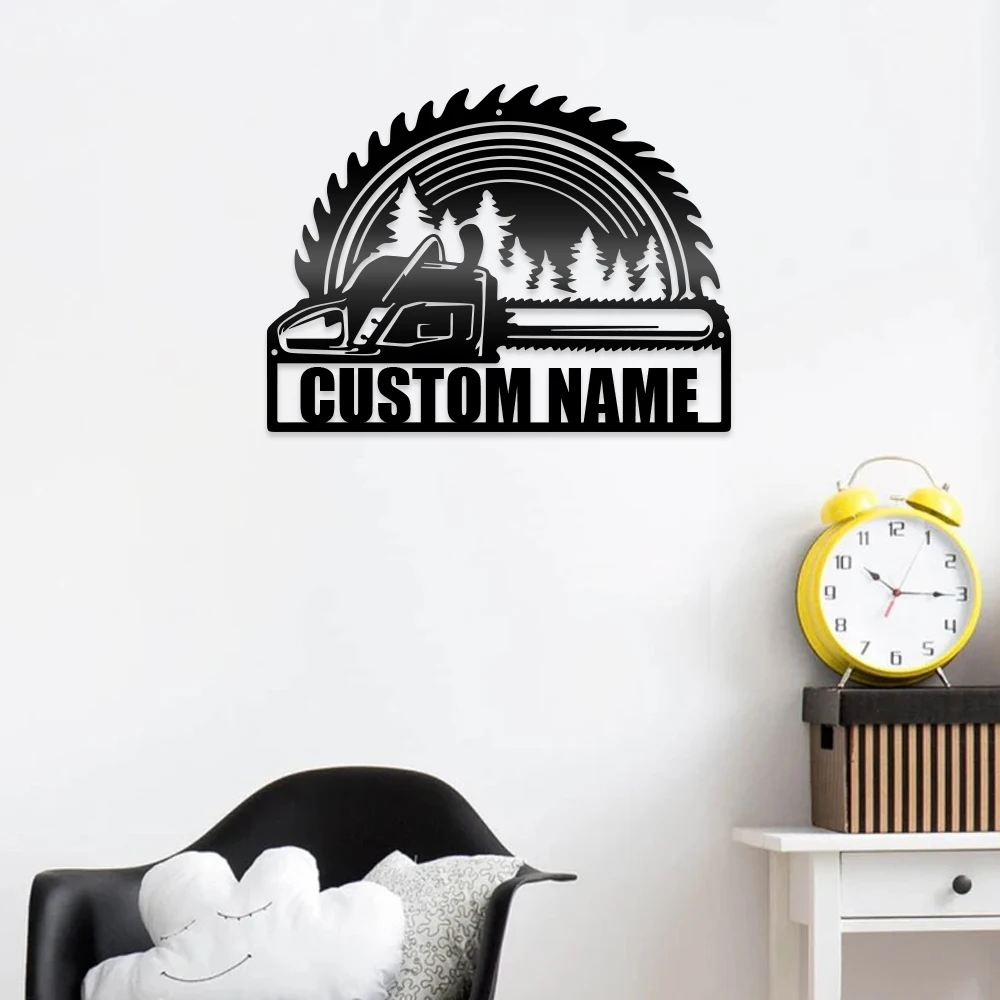 

1pc sawtooth Electric saw felling creative Customized Name Metal Wall Signs Metal Wall Plaque For Home Decor