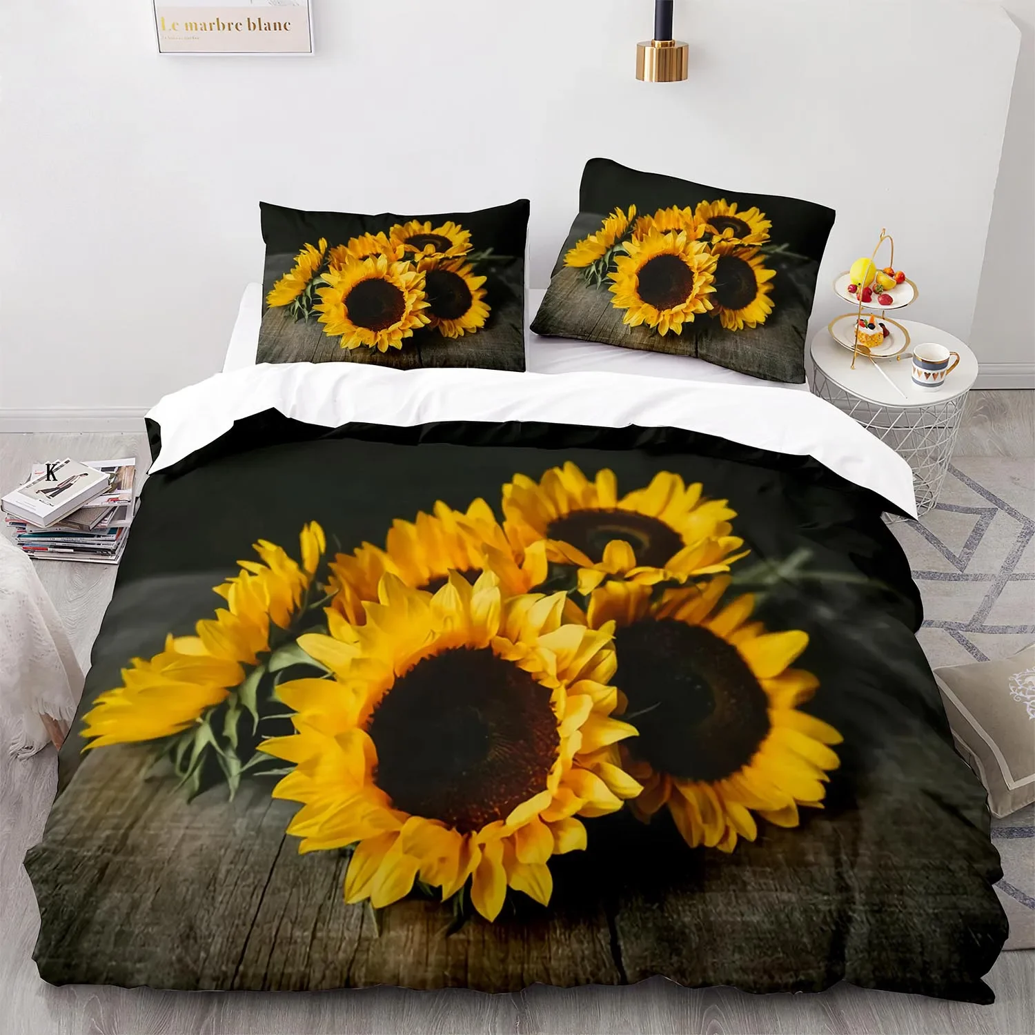 Yellow Sunflowers King Queen Duvet Cover Beautiful Floral Bedding Set for Kids Girls Women Girly Lovely Flowers Soft Quilt Cover