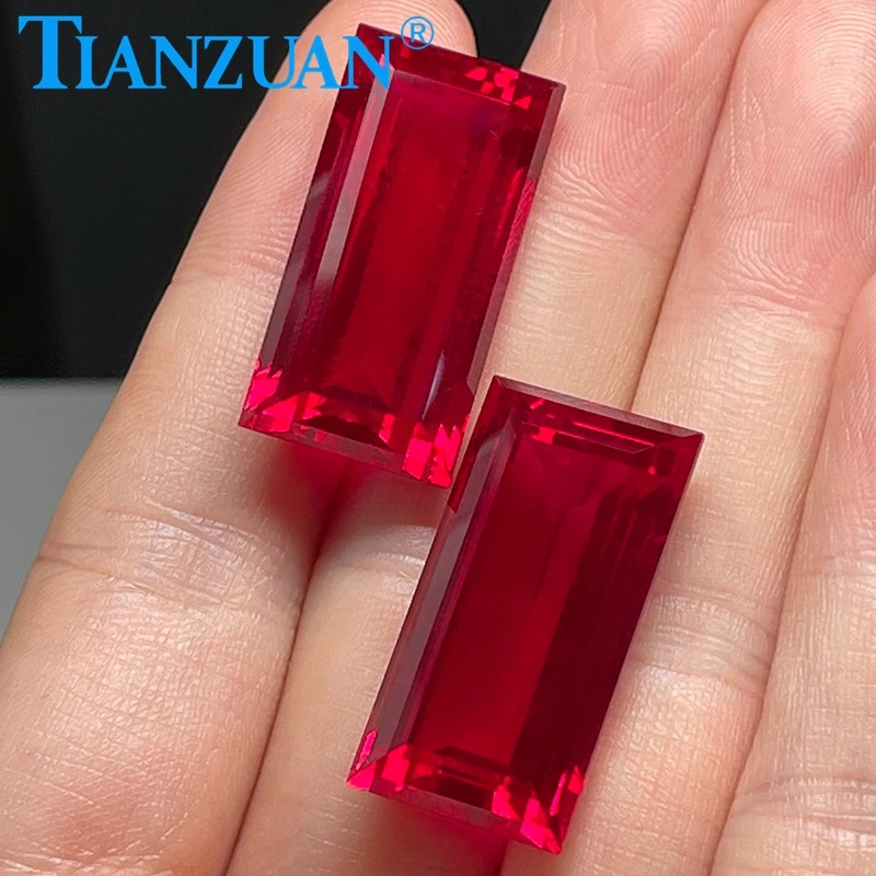 Rectangle  Emerald cut Red  Color 5# Corundum Artificial Ruby Stone  Loose Stone