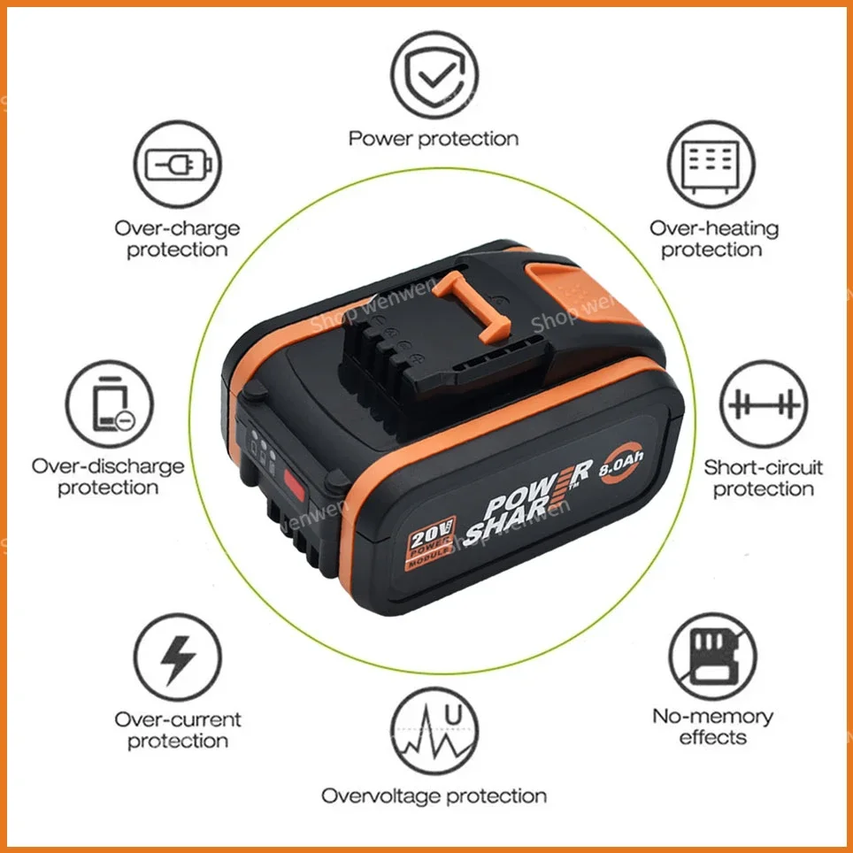 Worx Original 20V 8.0Ah Lithium battery Rechargeable WA3553 WA3553.1 WA3551 WA3570 for All WORX Electric and Garden Tools