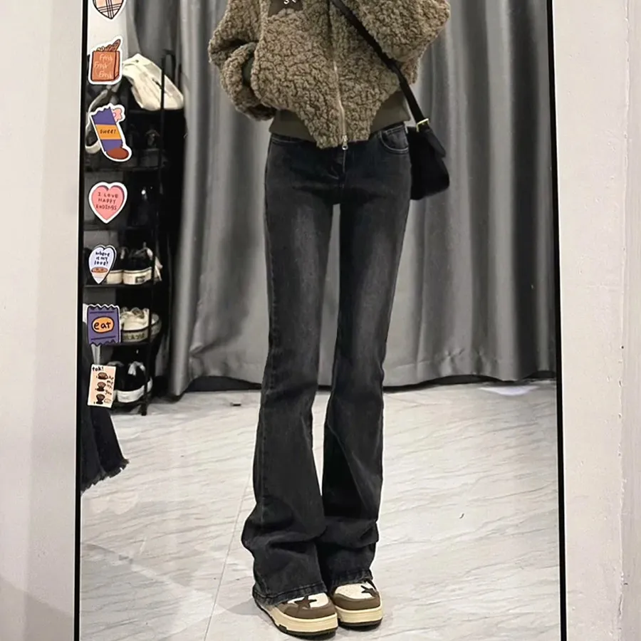 Hoge taille Bell Bot Jeans Dames Elastisch Afslanken Dra Vloerlengte Micro Flared Denim Broek Lente 2026 ey Bla