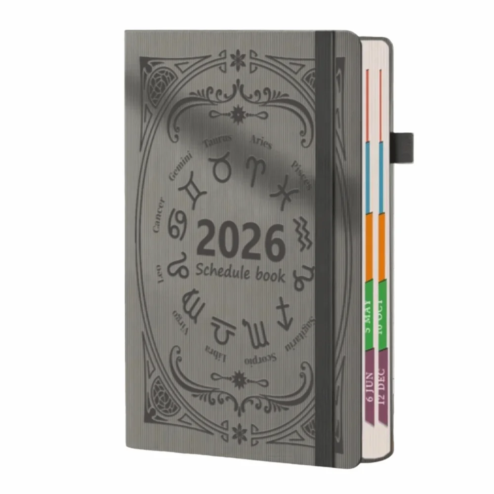 English 2026 Schedule Planner Notepad Textured PU Wear-resistant A5 Agenda Planning Notebook Efficiency 12 Months