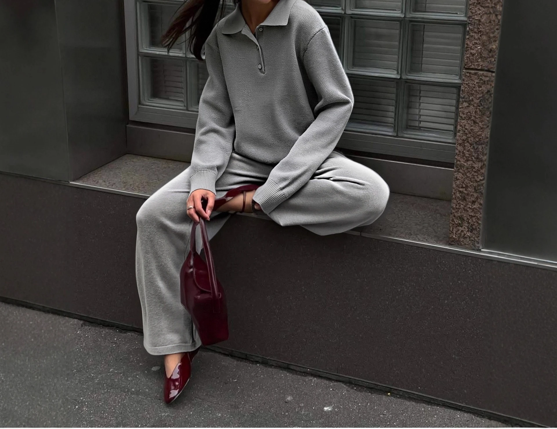 

2025 Street Trendy Casual Versatile Polo Collar Knitted Sweater Pants Two Piece Set