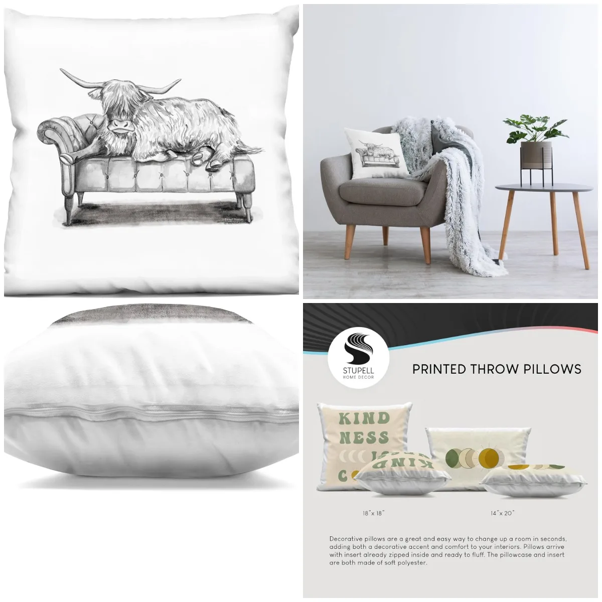 

Cattle on Chaise Lounge Indoor Printed Throw Pillow, 18 x 7 x 18, Grey