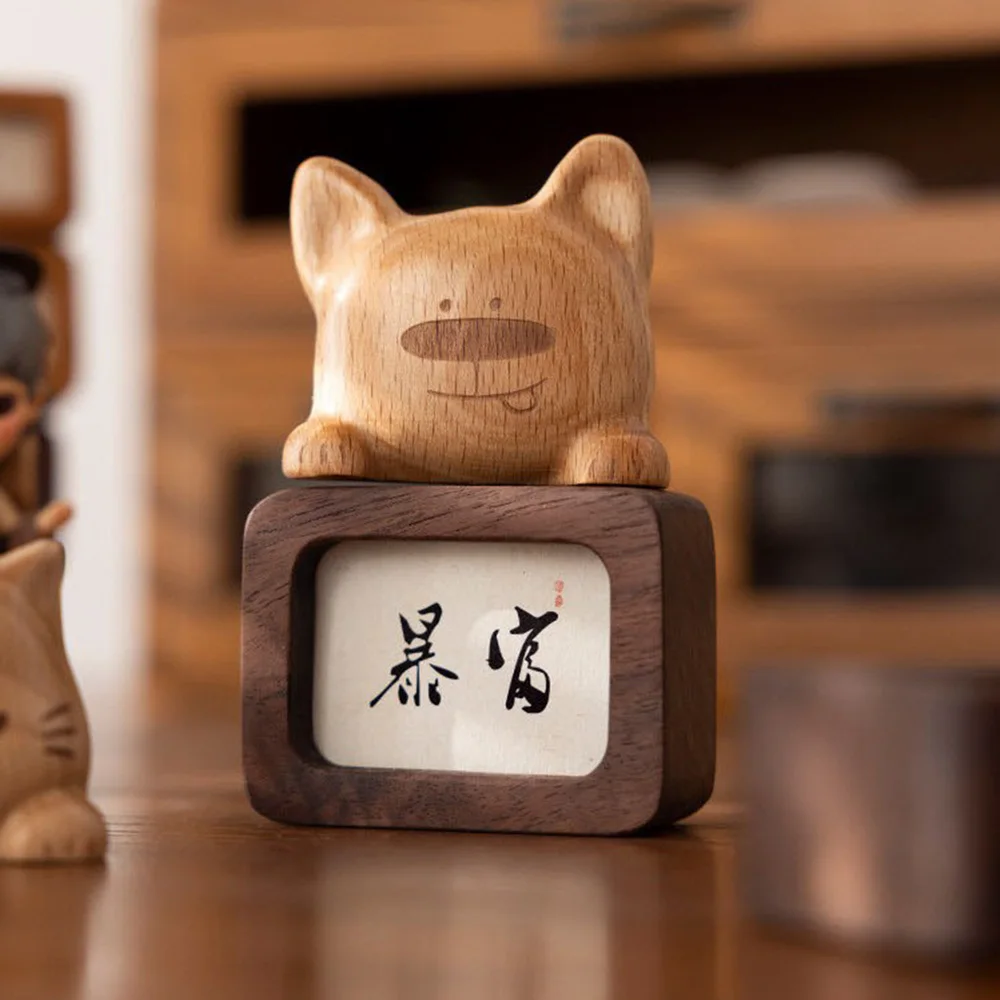 

Creative Small Photo Frame Desktop Decoration Ornaments Black Walnut Solid Wood Healing Cat Dog Accessories Gifts for Friends