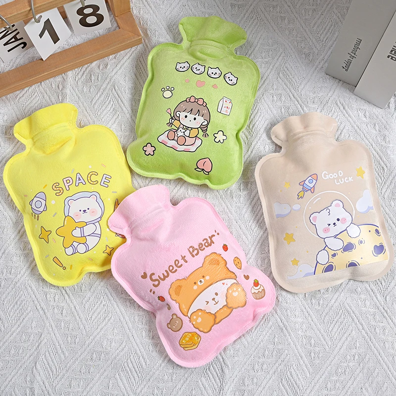 Tummy Warmers Hot Water Bottle Rubber Bag Cute Cartoon Warm Relaxing Safe Heat Cold Plush Cloth Hot Water Bag