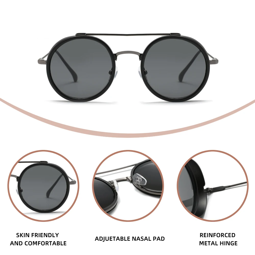 KINGDREAM Sonnenbrille mit rundem Rahmen für Herren, hochwertige polarisierte Luxus-Damenbrille, Zubehör, UV400, blendfrei – Detail 2