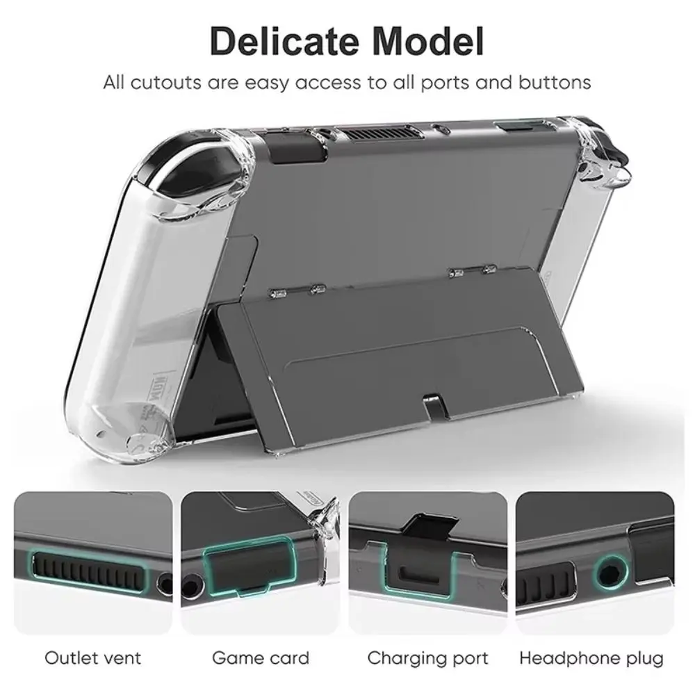 

with Kickstand Protective Case Transparent Crystal Joy-Con Accessories Replacement Shockproof for Nintendo Switch OLED