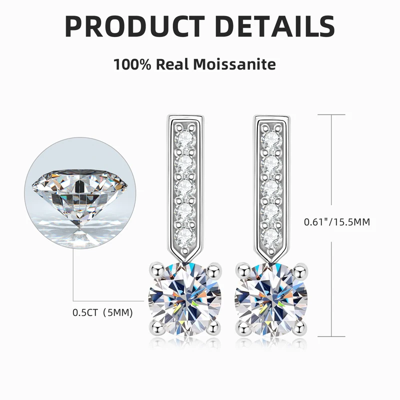 

Женские серьги-гвоздики IOGOU D0.50CT с муассанитом и бриллиантами, оригинальные длинные серьги из стерлингового серебра 925 пробы с покрытием из белого золота 18 карат