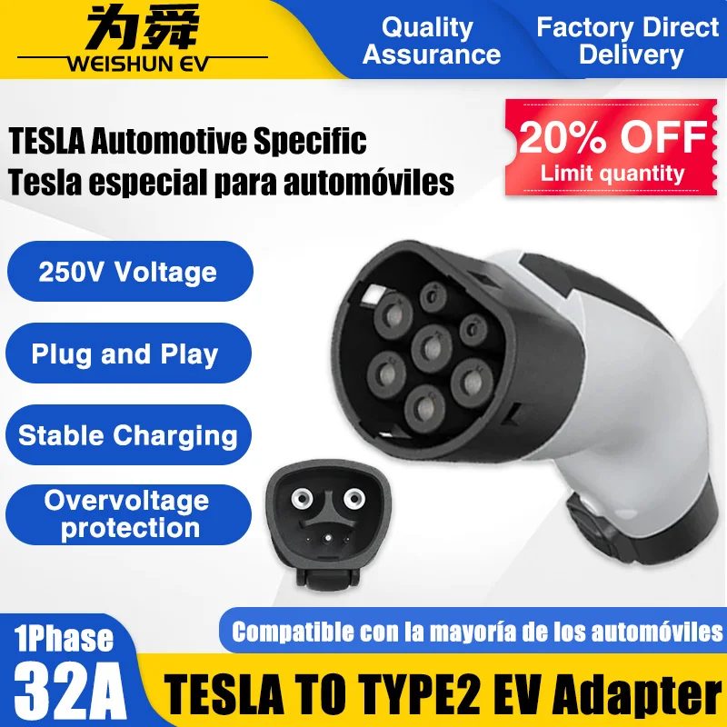 

For Tesla to Type2 EVSE Adapter Electric Cars Vehicle Charger 250V 32A Charging Connecto For Tesla to Type 2 AC connector