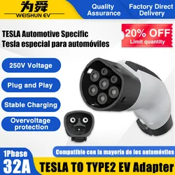 Adaptador de carregamento para Tesla para Tipo 2, EVSE para carros elétricos, carregador de veículo, Tipo 2, Conector AC, 250V, 32A