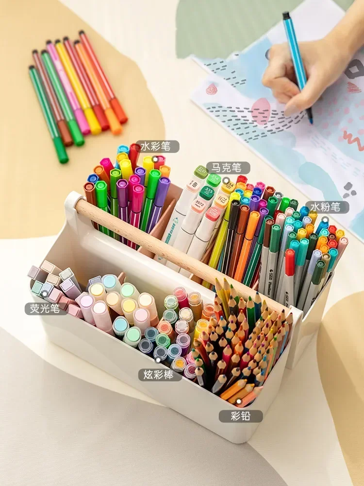 1PCS Desktop Pen Holder Large Capacity Cute Marker Pen Stationery Storage Box Creative Cartoon Pencil Holder Desktop Organizer