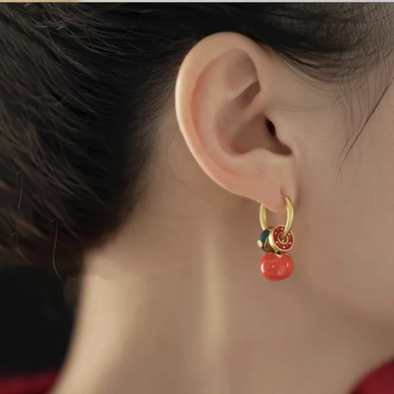 2024 New High-end Persimmon Ruyi Chinese Style Earrings with Light Luxury Temperament Accessories for Women