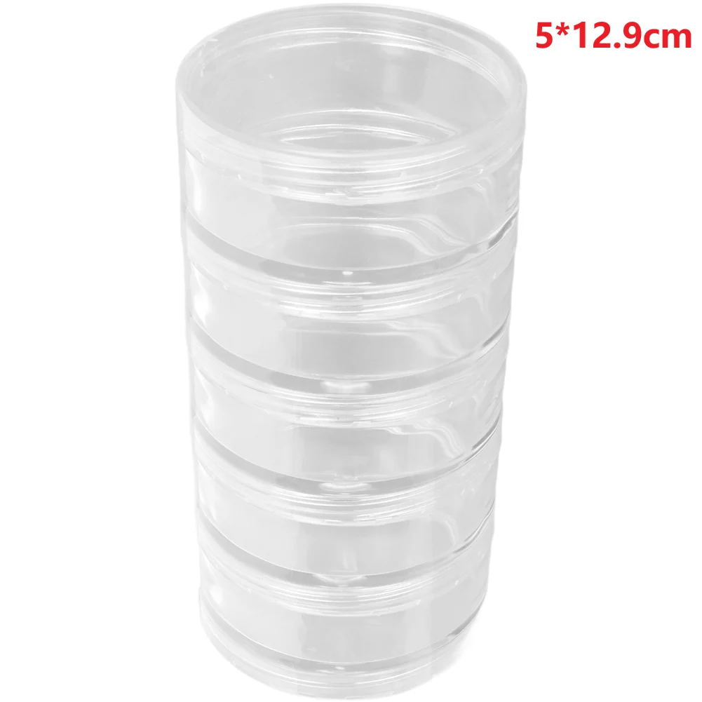 Transparent 5 Tier Cylinder Bead Storage Jars Stackable Plastic Box For Buttons Jewelry Small Parts Watch Repair Accessories