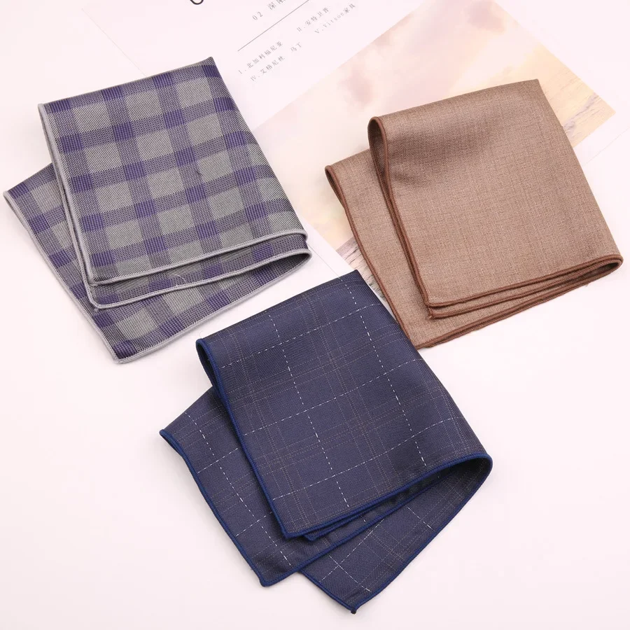 Classic Korean Version 24CM Plaid Cotton Pocket Square Men's Formal Suit Decoration Hanky Fit Business Wedding Handkerchiefs