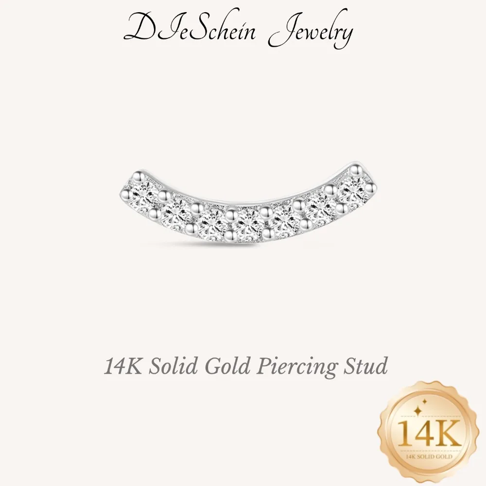 DIeSchein 14K Solid Gold Cartilage Piercing Studs Star Crown Butterfly Flat Back Helix Tragus Piercing Earrings Jewelry Women