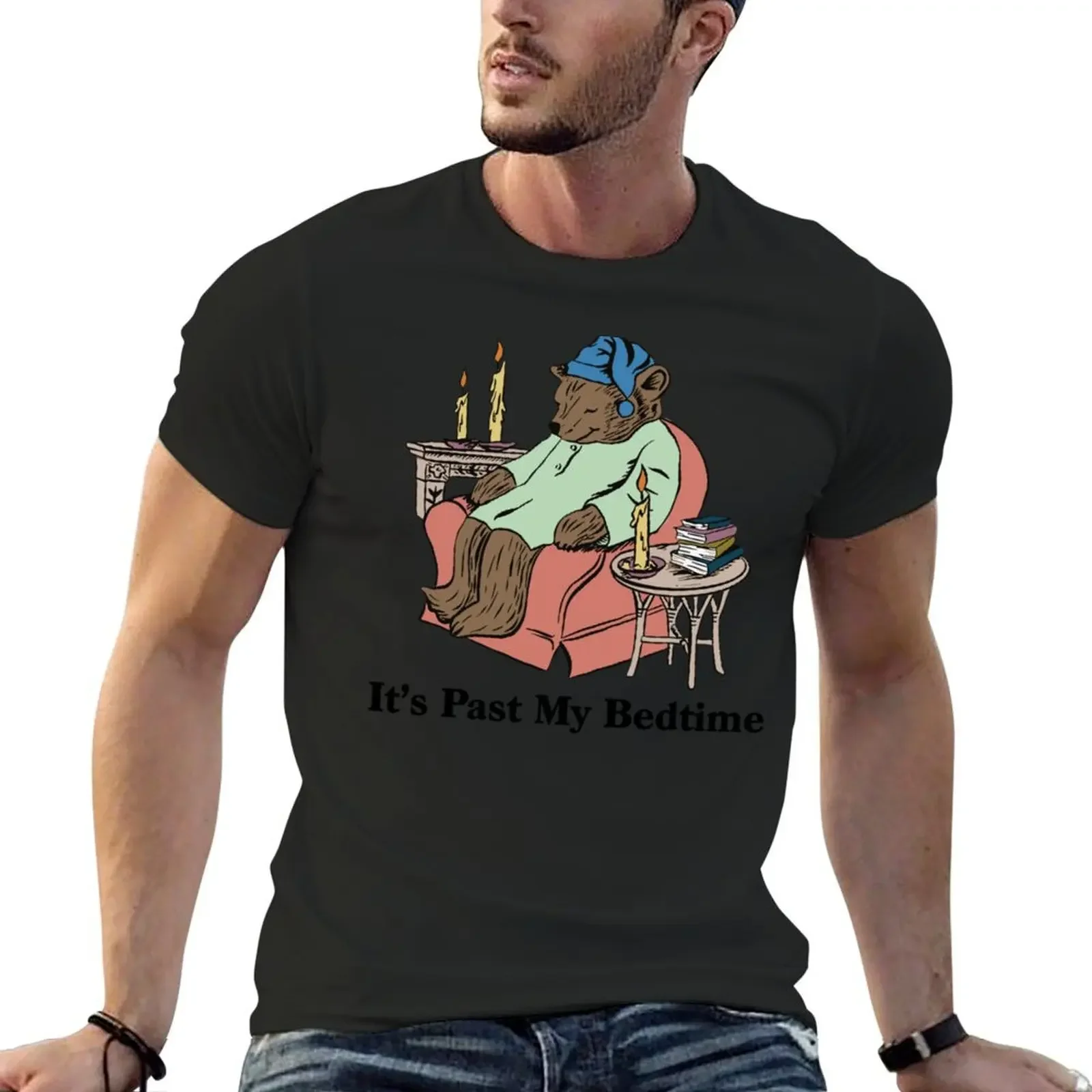 

It's Past My Bedtime Bear Taking a Nap Next to Books T-Shirt customs graphic t shirt vintage shirts men graphic