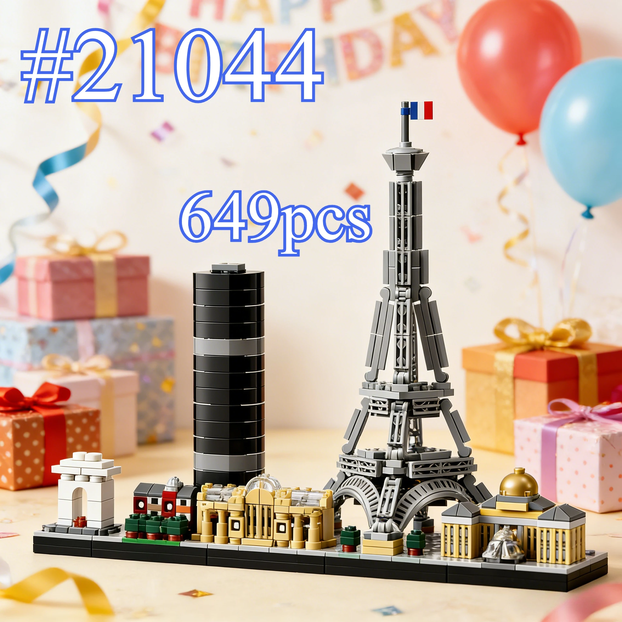 Zabytkowe budowle w Paryżu 21044 Zestawy klocków odpowiednie na prezenty świąteczne Kompatybilne z elementami Lego, 649 elementów.
