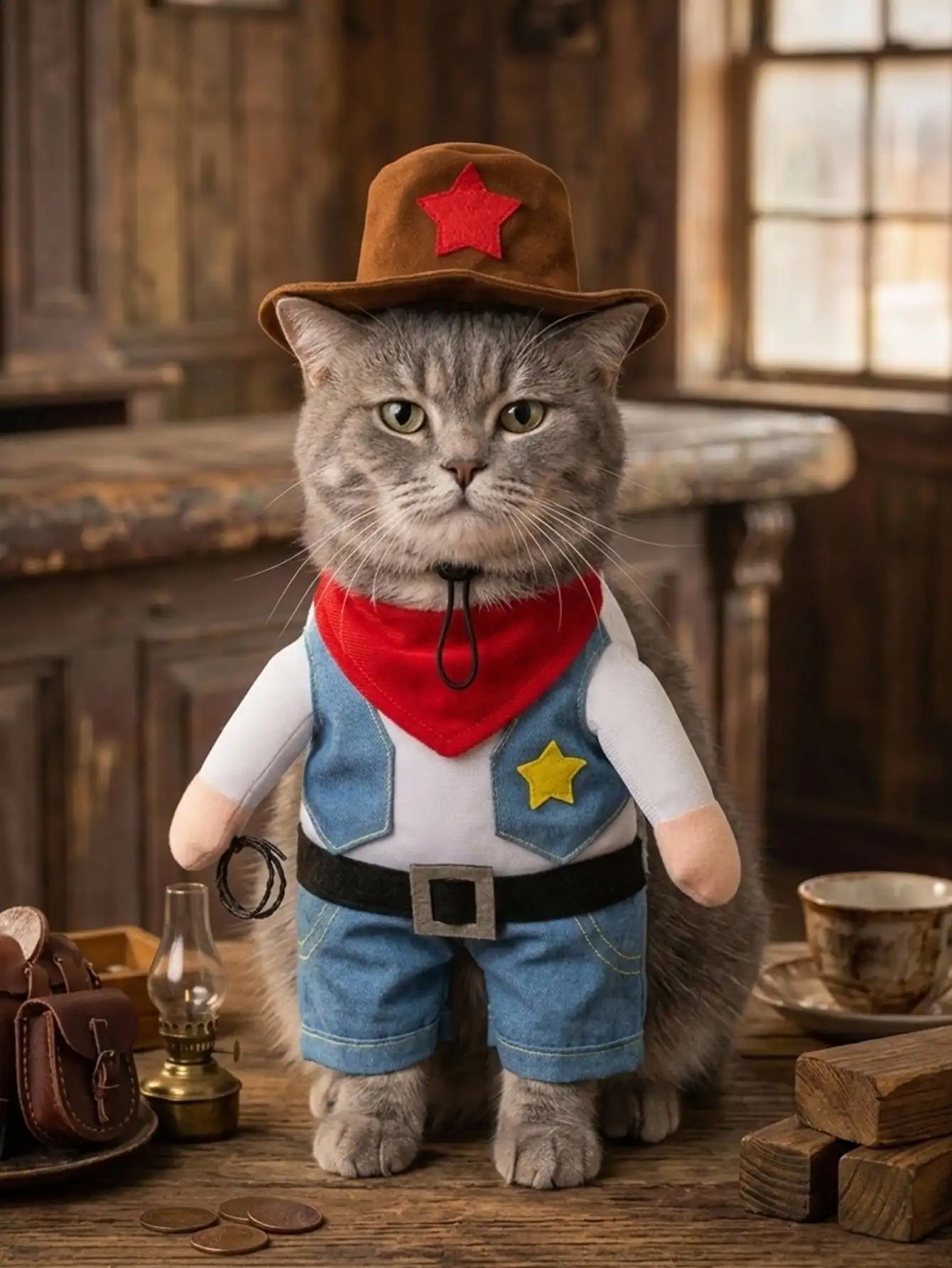 PETSIN 1 PC Halloween Pet Cowboy Costume Cosplay With A Hat, Cat And Small Dog In Two Pieces Clothing sp260705221559856218617