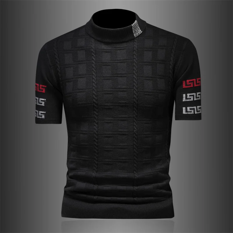 

Модная мужская вязаная шерстяная кофта с высоким воротником и коротким рукавом для зимы, повседневная, для города, молодежная одежда