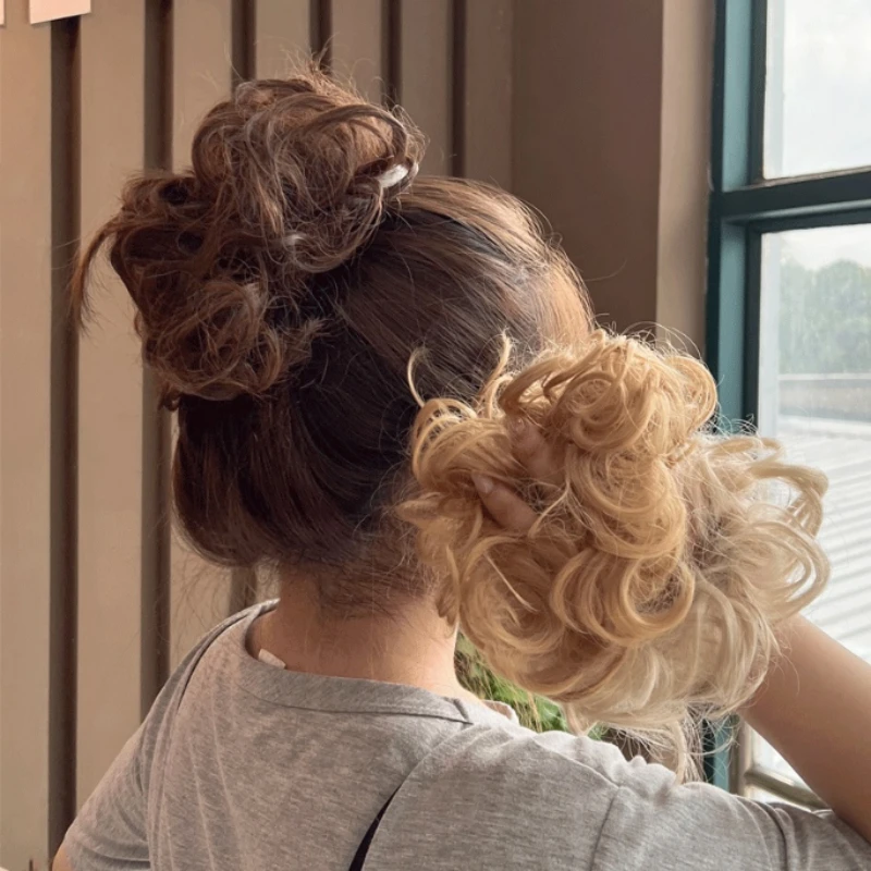 Synthetic Hair Bun Extensions Messy Curly Chignon Blonde Brown Donut Updo Band Elastic Scrunchy Chignon for Women