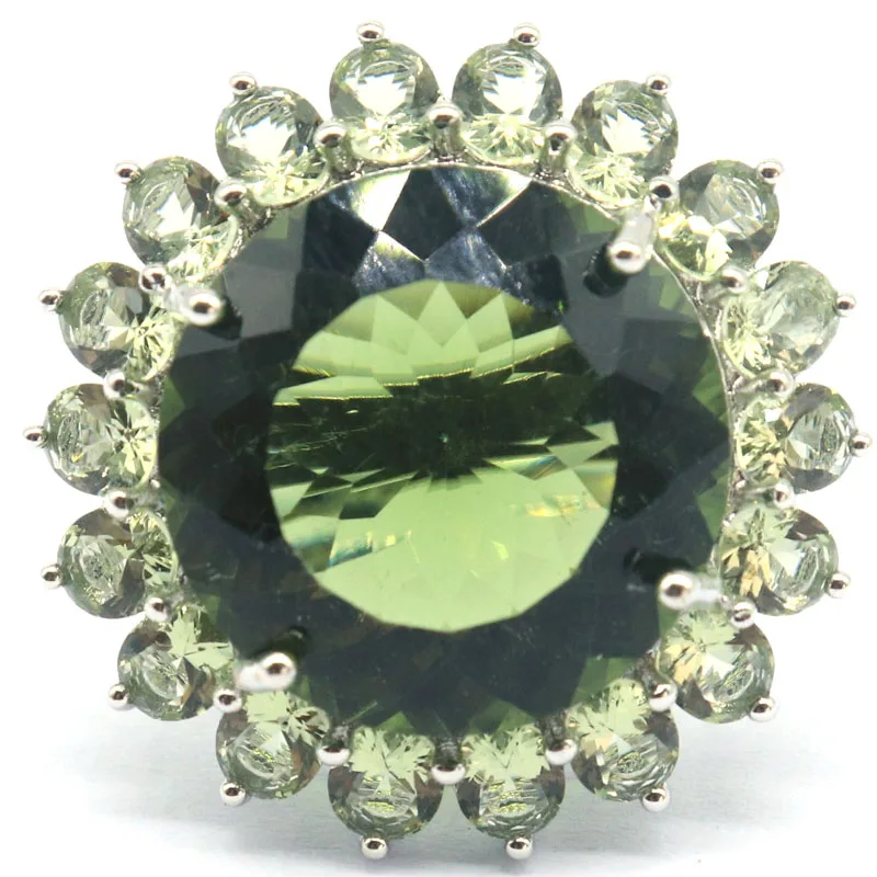 SheCrown 30x30mm Big Gemstone Green Amethyst Rhodolite Garnet Violet Tanzanite Smokey Topaz Women Dating Silver Rings Many Sizes