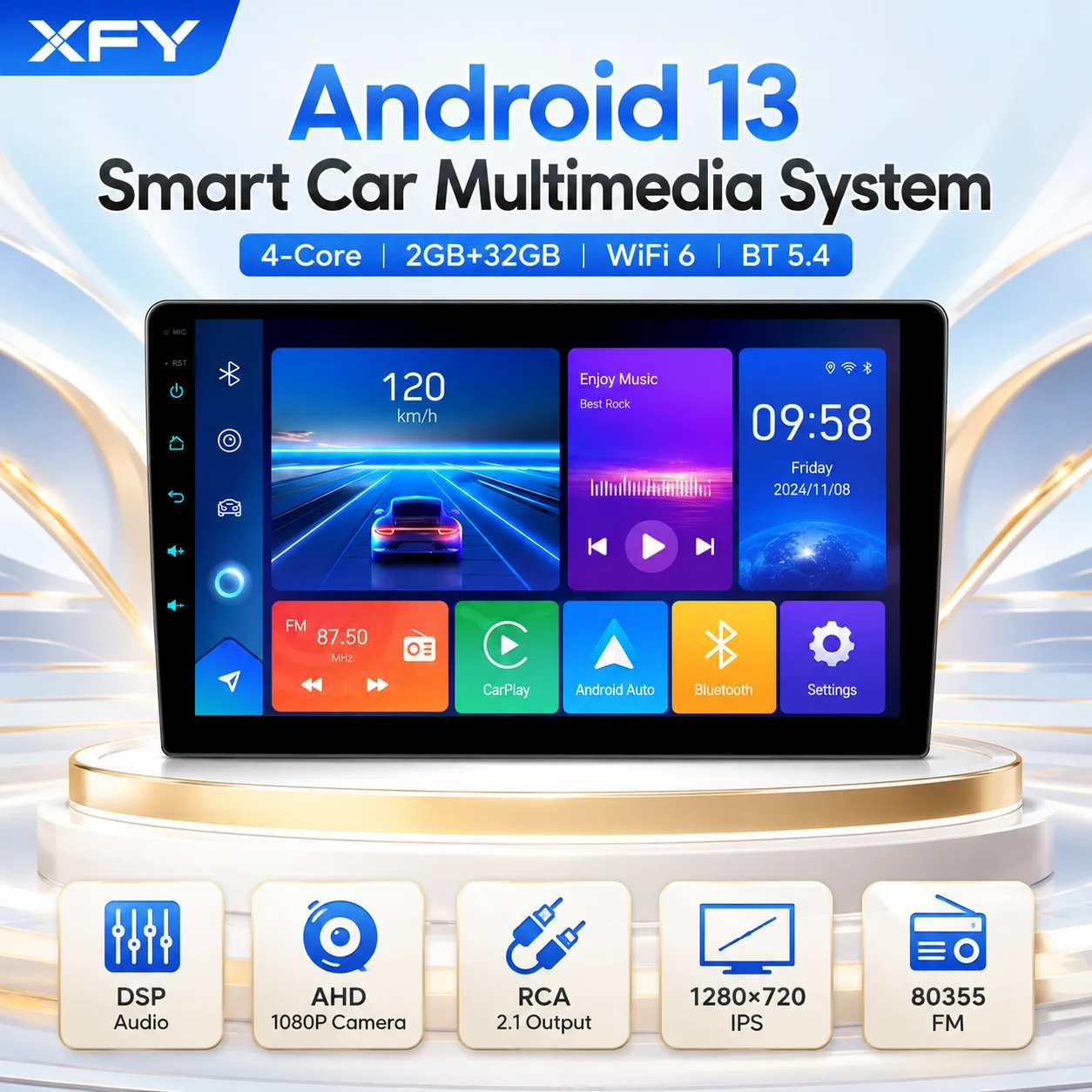 XFY Car Radio Carplay Android 15 4G 64G Multimedia Video Player 9 10 Inch For Nissan Kia Honda VW Hyundai Fiat Toyota Ford NEW