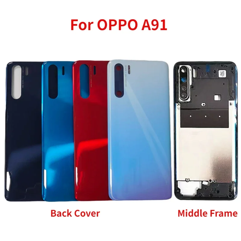 Housing For OPPO A91 PCPM00 CPH2001 CPH2021 Back Battery Cover Rear Door Case Middle Frame with Camera lens Replacement