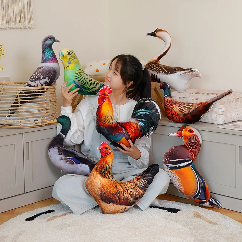 Real Life Colorful Printing Poultry Birds Plush Toys Steric Stuffed Goose Duck Rooster Pigeon Parrot Toys Prety Home Decor Gift