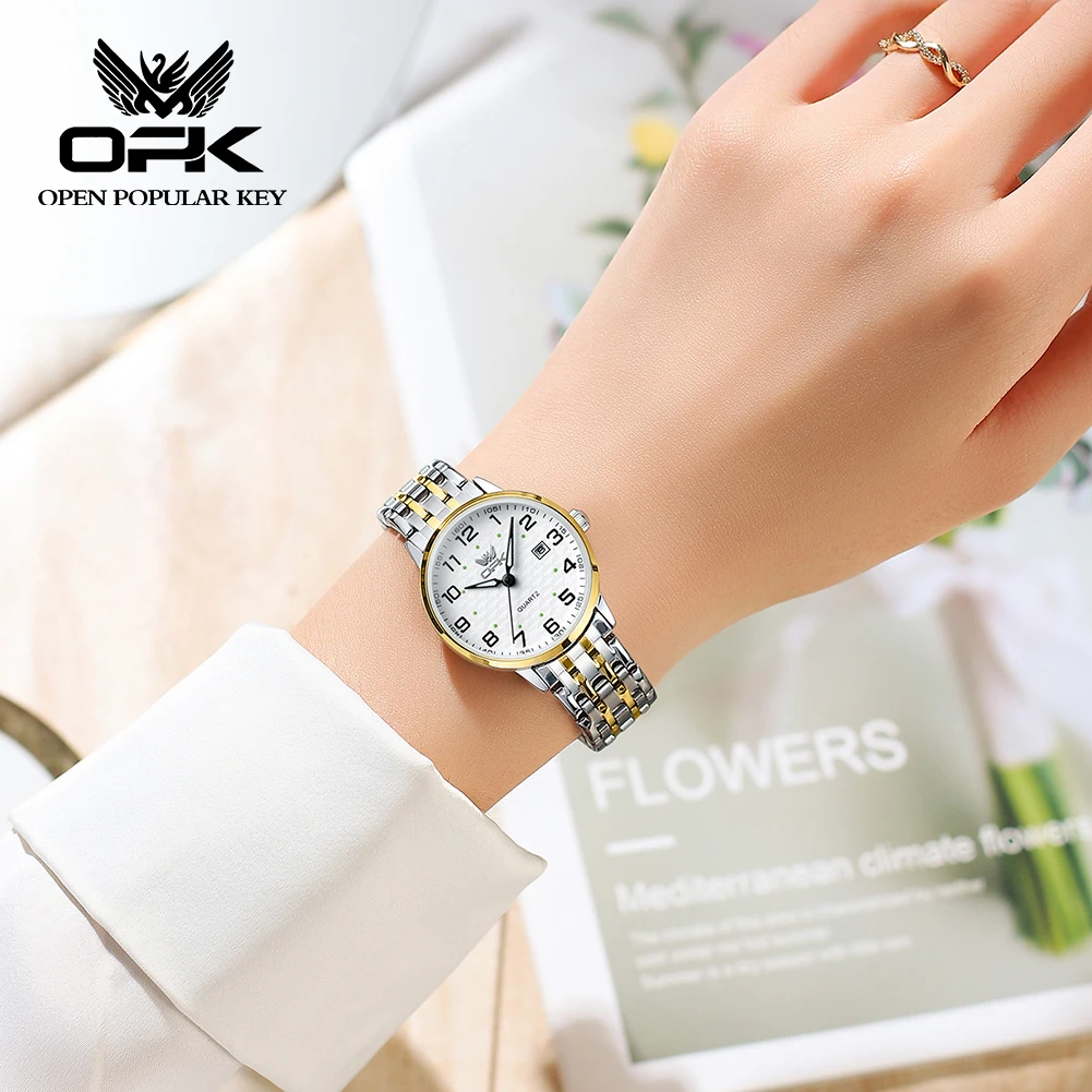 OPK Original Women Watches Top Luxury Waterproof Stainless Steel Dual Color Watch Elegant Dress Ladies Wristwatches Reloj Mujer