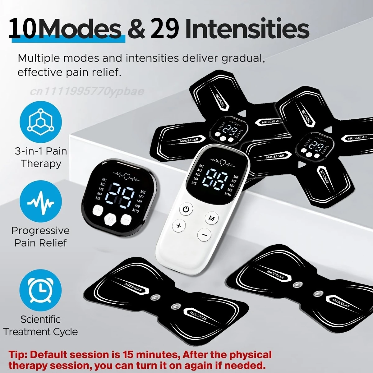 TENS EMS Massager Wireless Muscle Stimulator Portable Pain Relief Pad 10 Modes Body Relaxation With Remote Control