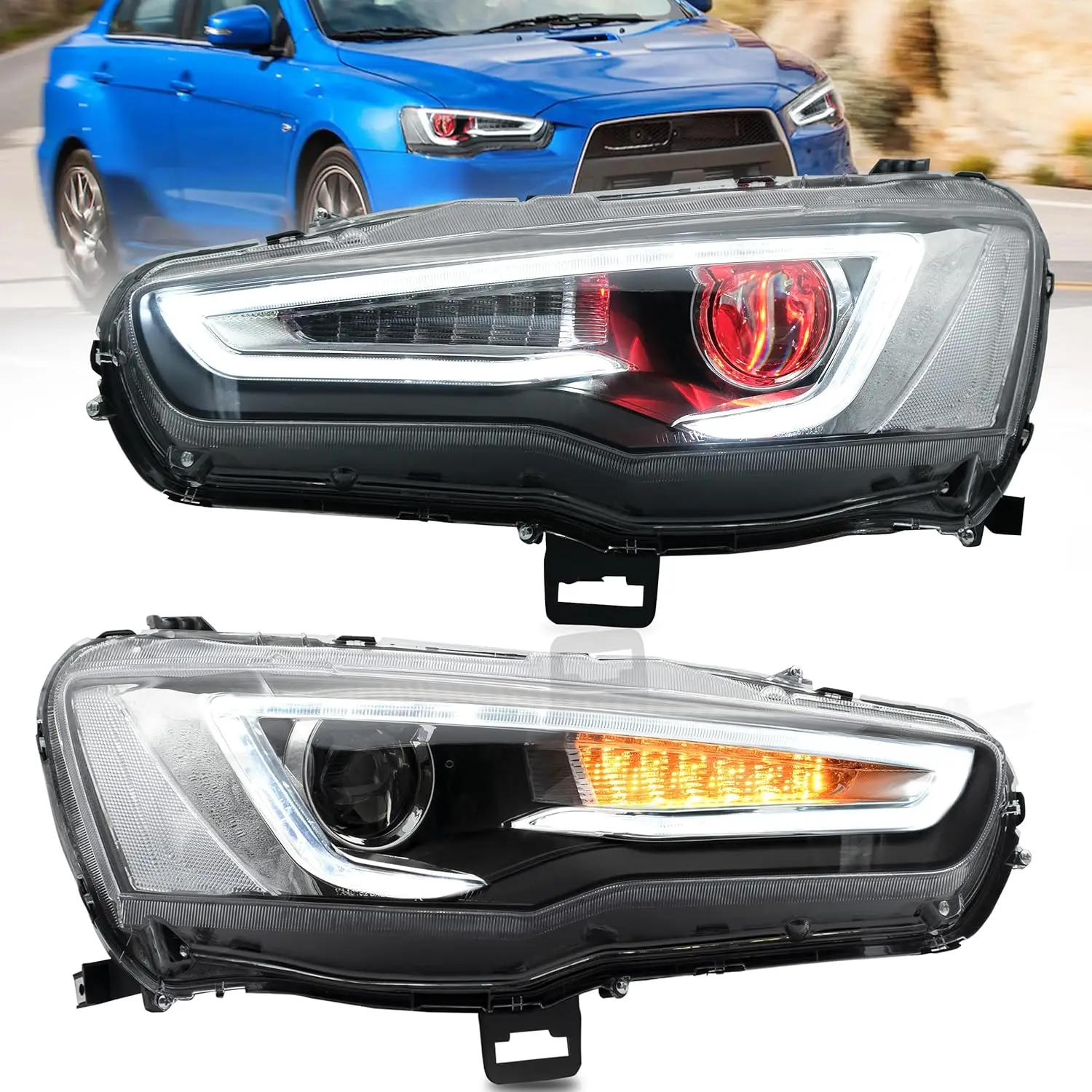 

Фара в сборе подходит для Mitsubishi Lancer EVO X седан 9-го поколения 2008-2020, прозрачные/демонные глаза (опция)
