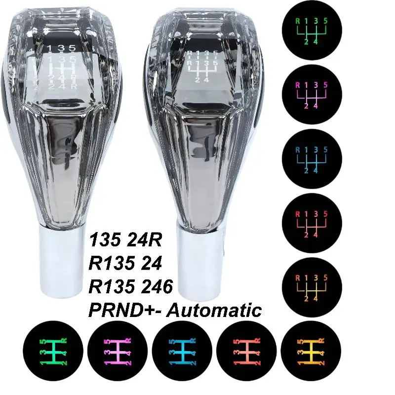 Universal Car Modified Gear Shift Knob 1 Set Crystal Multicolor LED Light Lever Handball Shifter Head Auto Interior Accessories
